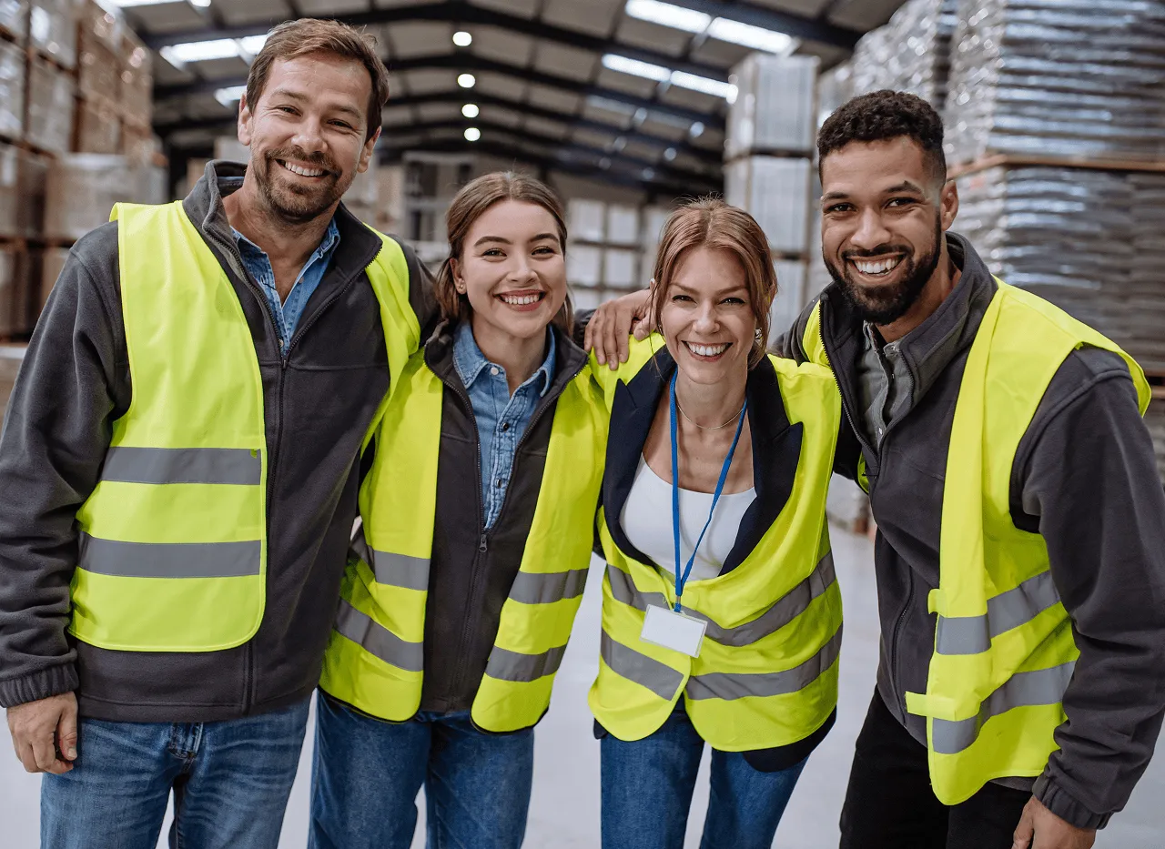 Deux hommes et deux femmes avec des gilets jaunes