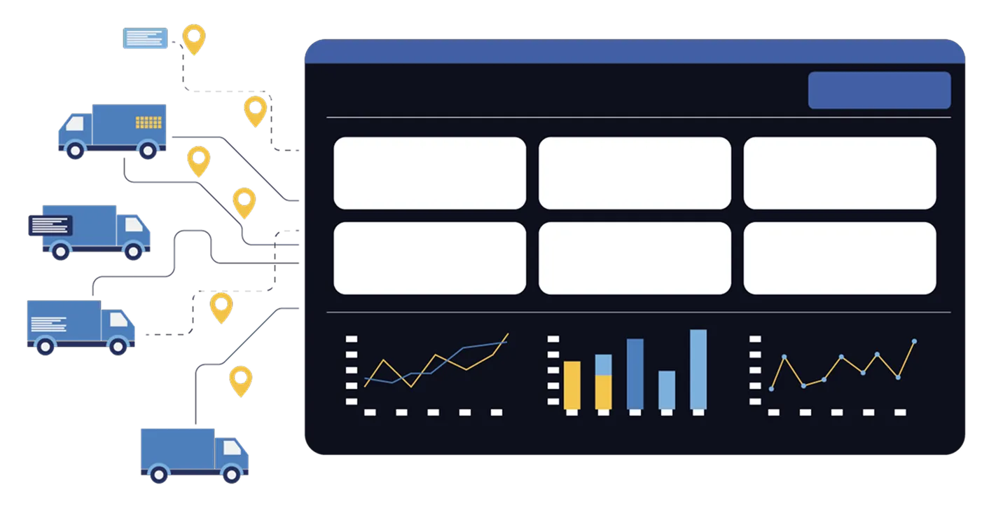 Illustration avec des graphiques et des camions