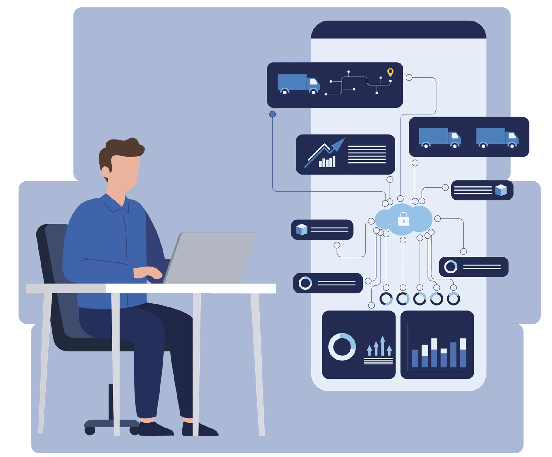 Ingénieur sur un ordinateur avec des graphiques