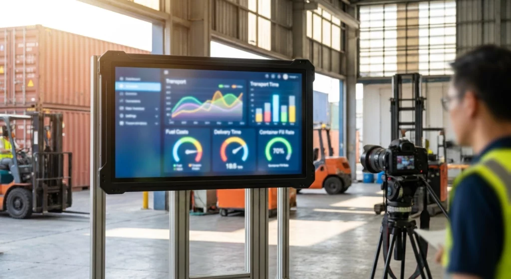 Tableau dans un entrepôts logistique où l’on peut suivre des indicateurs de performance transport